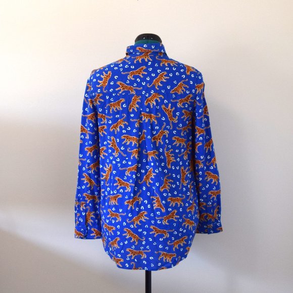 Alanna Leopard Blue Button Down Blouse - Picture 5 of 9